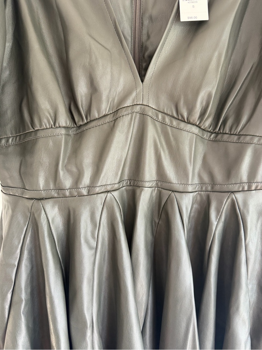NWT Express Olive Puff Sleeve Faux Leather Mini Dress - Picture 6 of 9